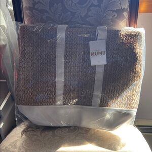 Tan and White Women's Tote Bag